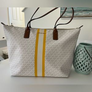 Michael Kors Large Logo Stripe Travel Weekender Carry on Tote Bag